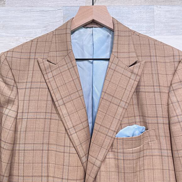Holland & Sherry Bespoke Peak Lapel Sport Coat Tan Plaid Savile Row Mens 38R - Picture 2 of 8